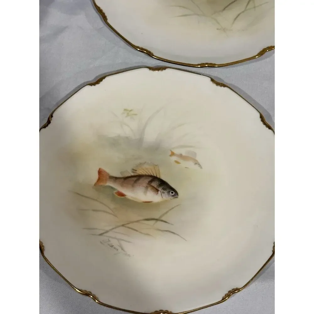 Royal Doulton Pountney Bros Bristol Hand Painted Fish Plates Set 8 Artist Signed